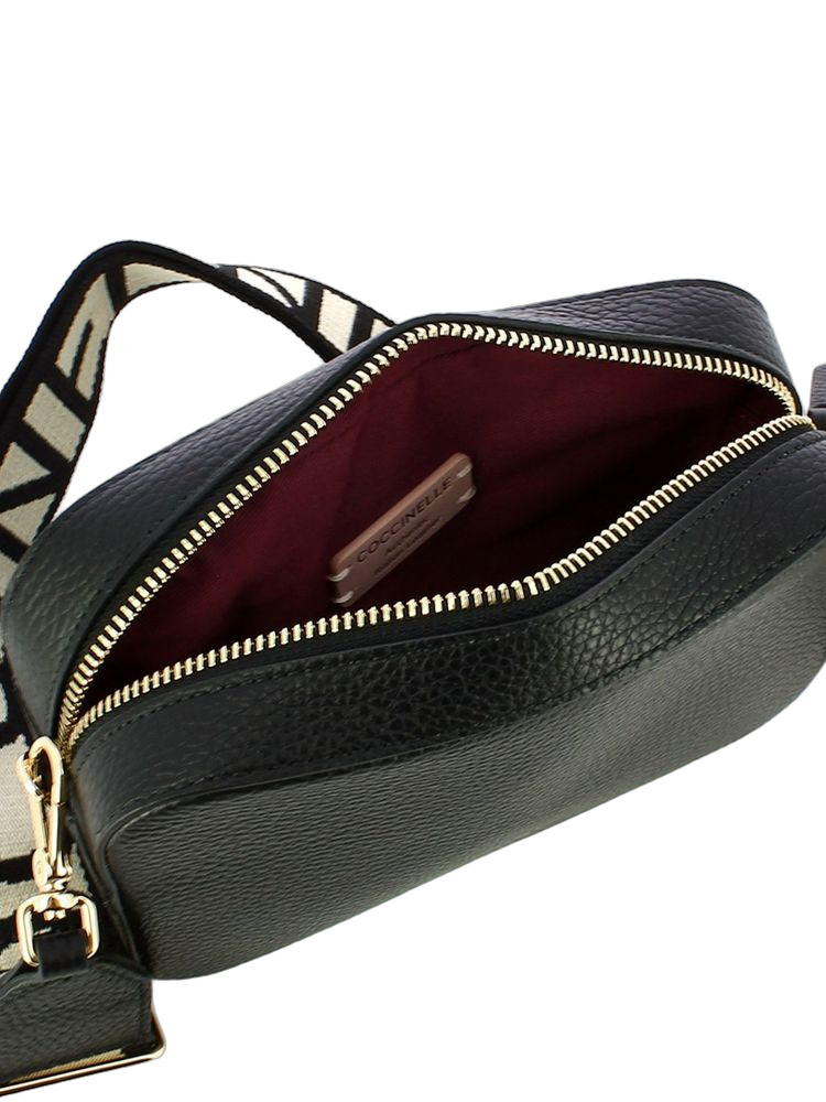 Coccinelle Tebe Crossbody Bag — Black Cowhide | Ribbon: Polyester