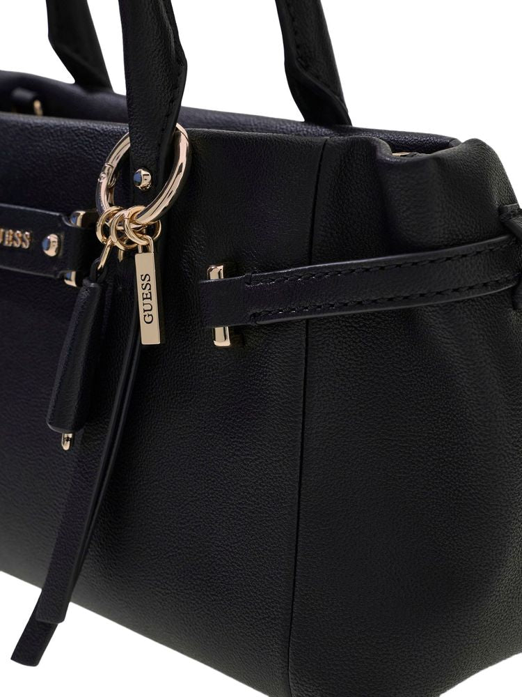 Guess Pleated Polyurethane Satchel Shoulder Bag — Black