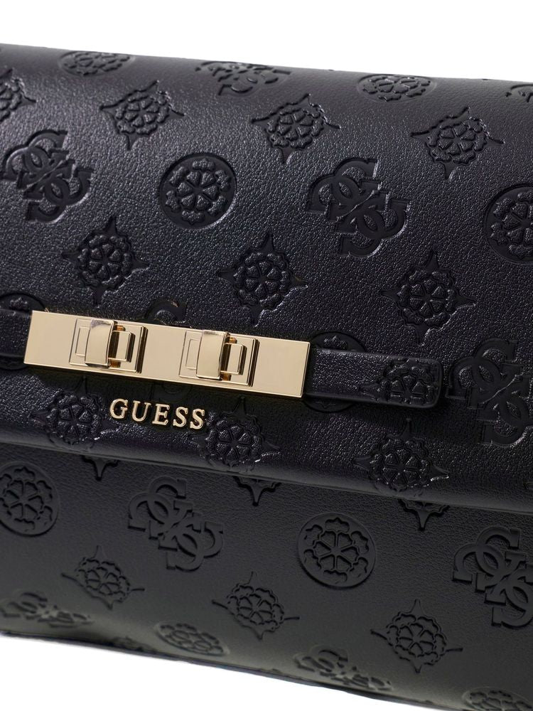 Guess Logo-Embossed Polyurethane Crossbody Bag — Black
