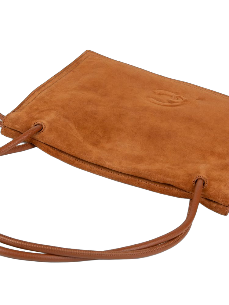 Coccinelle Embossed Logo Cowhide Shoulder Bag — Cognac