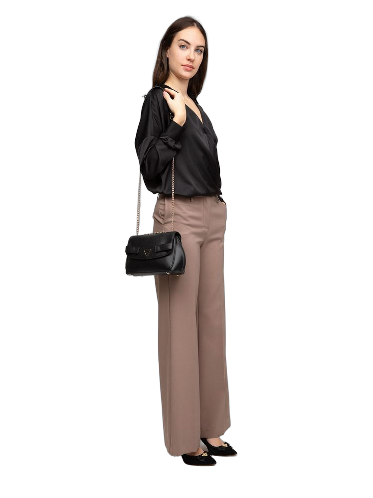 Guess Logo-Plaque Saffiano Crossbody Bag — Black Polyurethane