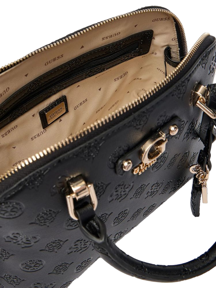 Guess Logo-Embossed Polyurethane Top Handle Bag — Black