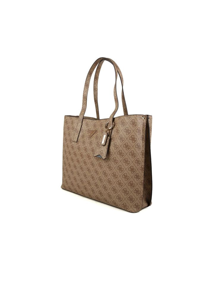 Guess Logo Monogram Polyurethane Tote Bag — Beige