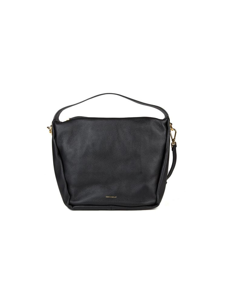 Coccinelle Grained Leather Shoulder Bag — Black Cow