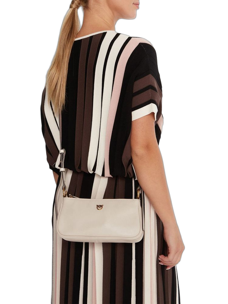 Pinko Half Moon Baguette Shoulder Bag — White Goat Leather