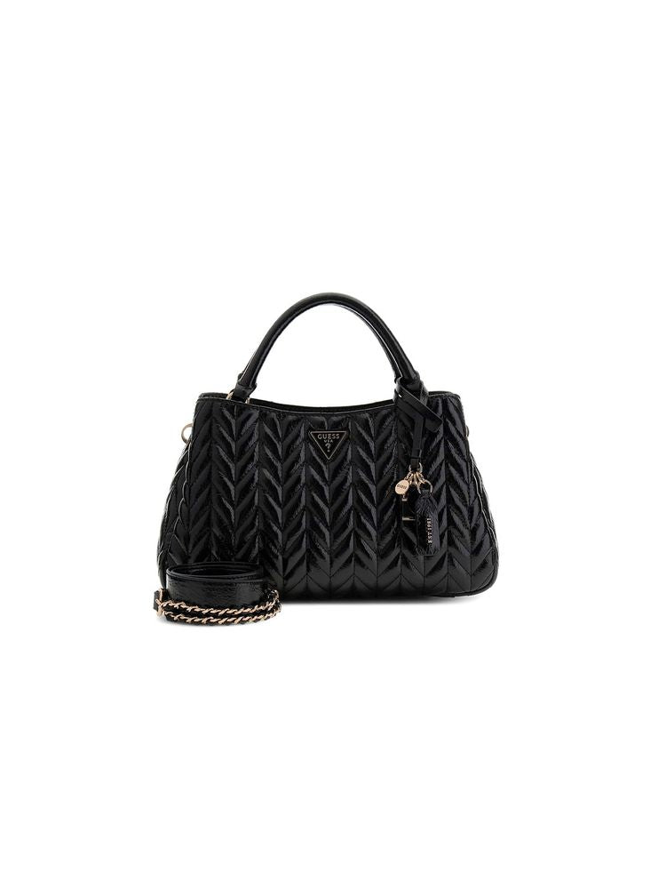 Guess Quilted Chevron Shoulder Bag — Black Polyurethane