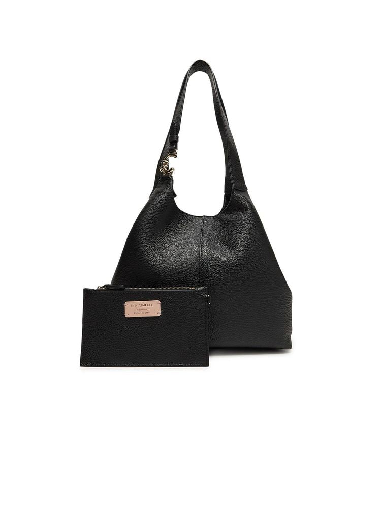 Coccinelle C-Easy Shoulder Bag — Black Grained Leather
