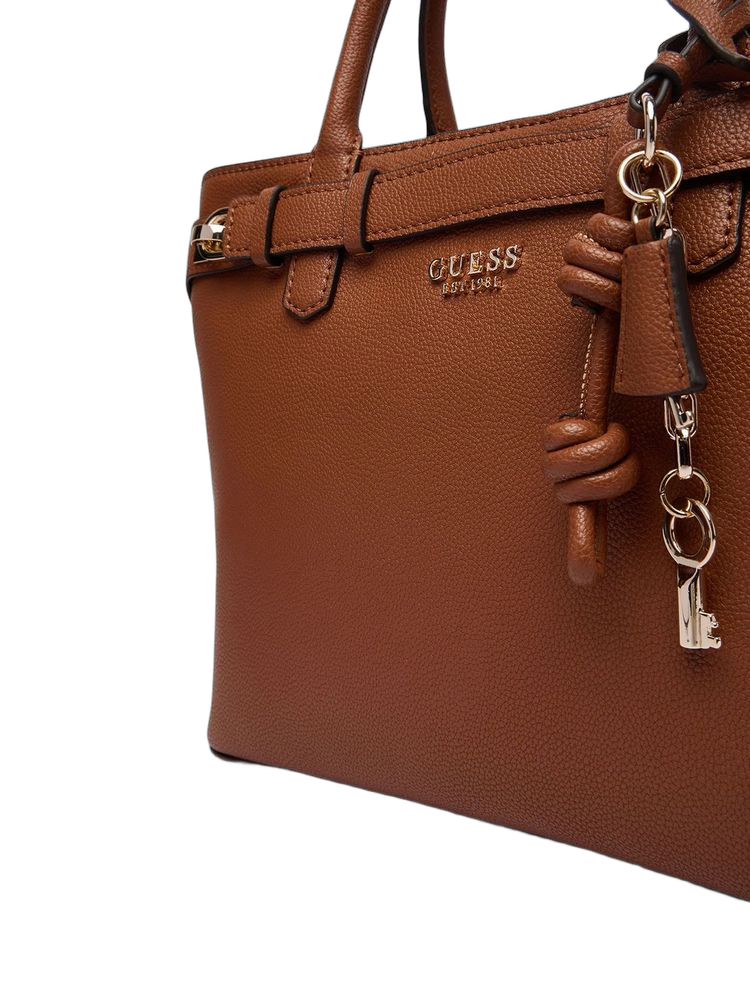 Guess Structured Leather-Look Satchel — Brown Polyurethane