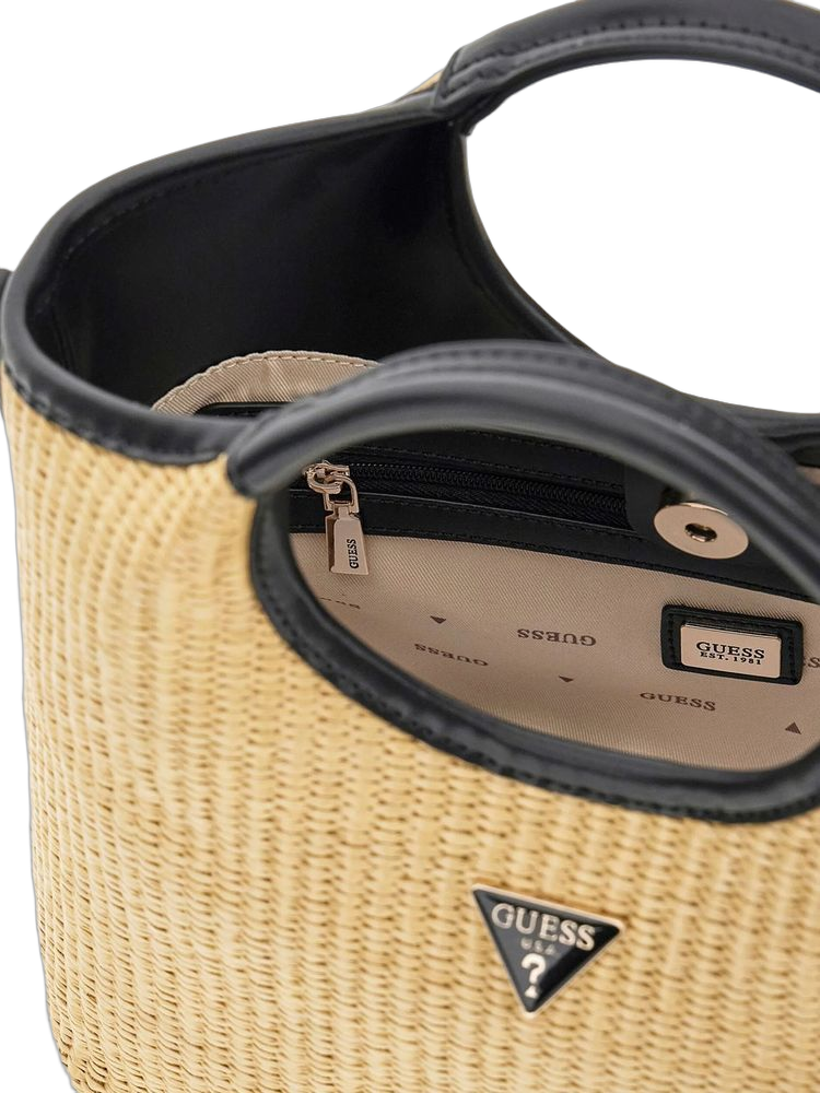 Guess Woven Textured Shoulder Bag — Beige Polypropylene