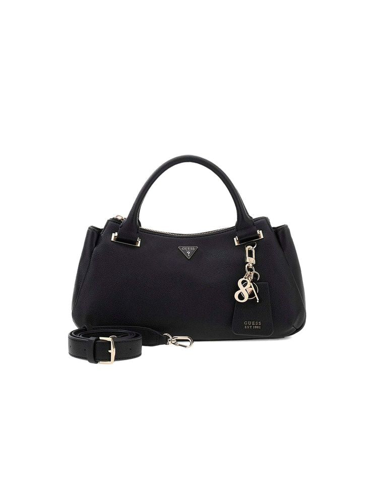 Guess Evie Triple Comp Shoulder Bag — Black Polyurethane