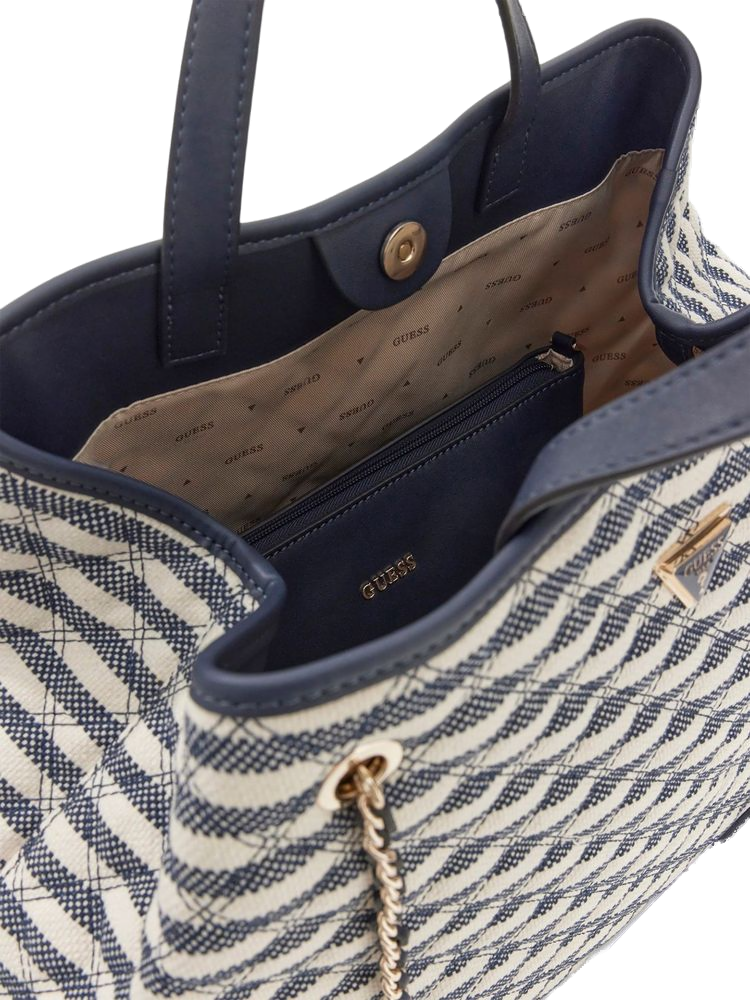 Guess Striped Jacquard Reversible Tote Bag — Navy Polyester