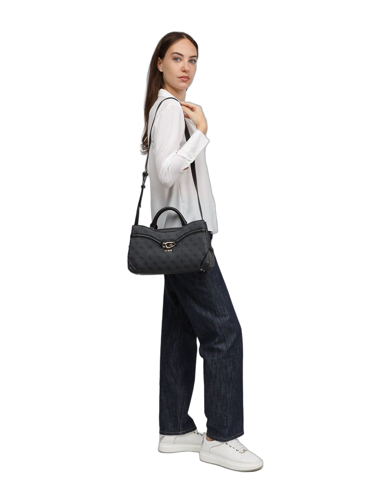 Guess Logo-Jacquard Polyurethane Shoulder Bag — Gray