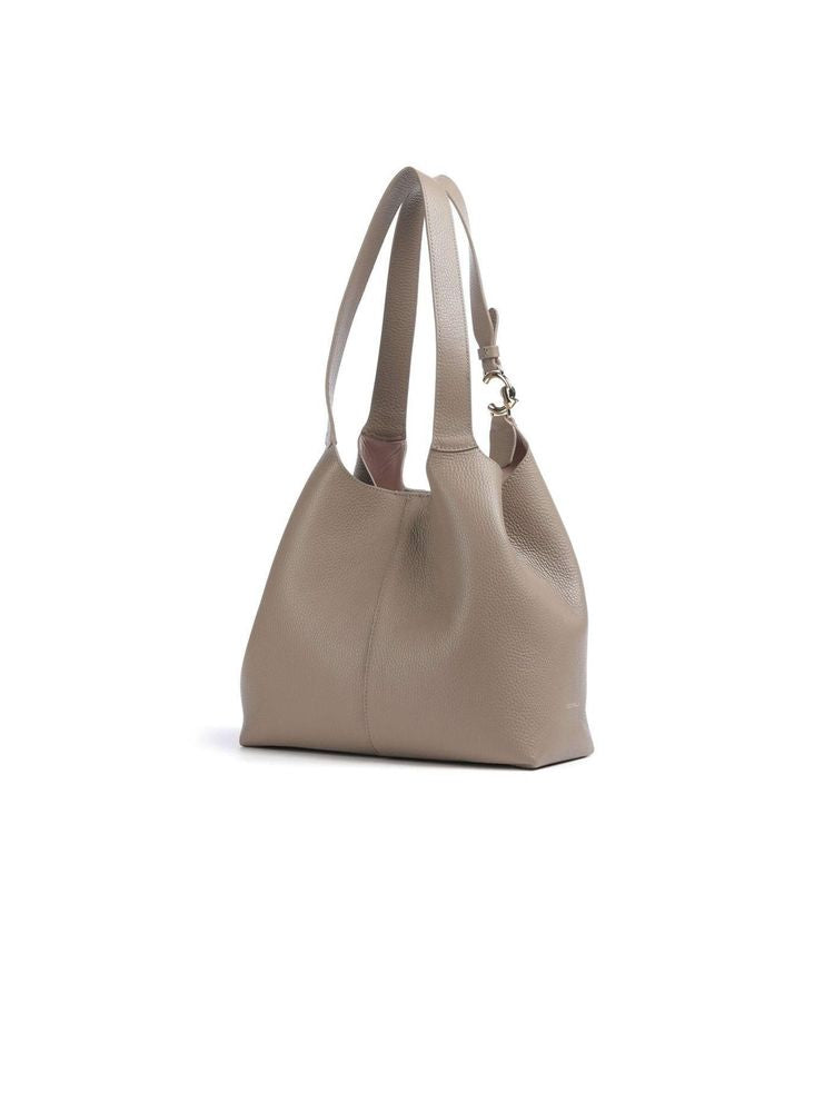 Coccinelle Grained Leather Shoulder Bag — Taupe