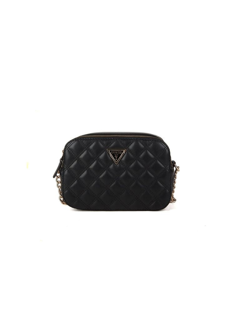 Guess Quilted Polyurethane Crossbody Bag — Black