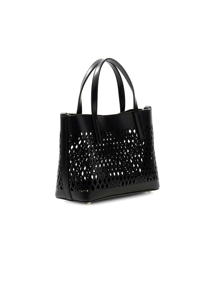 Guess Perforated Diamond Lattice Tote Bag — Black Polyurethane
