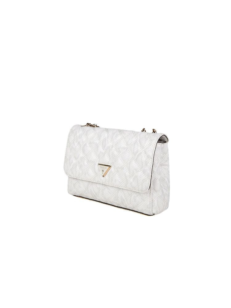 Guess Quilted Polyurethane Shoulder Bag — White