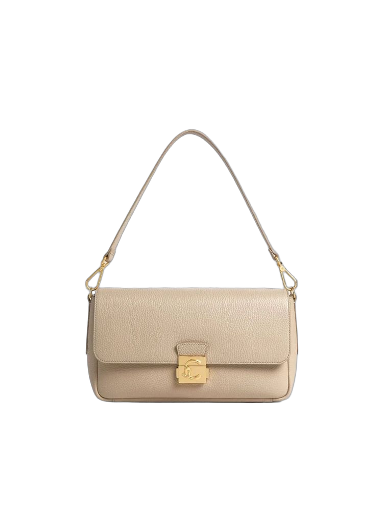 Coccinelle Grained Leather Shoulder Bag — Beige Bovine