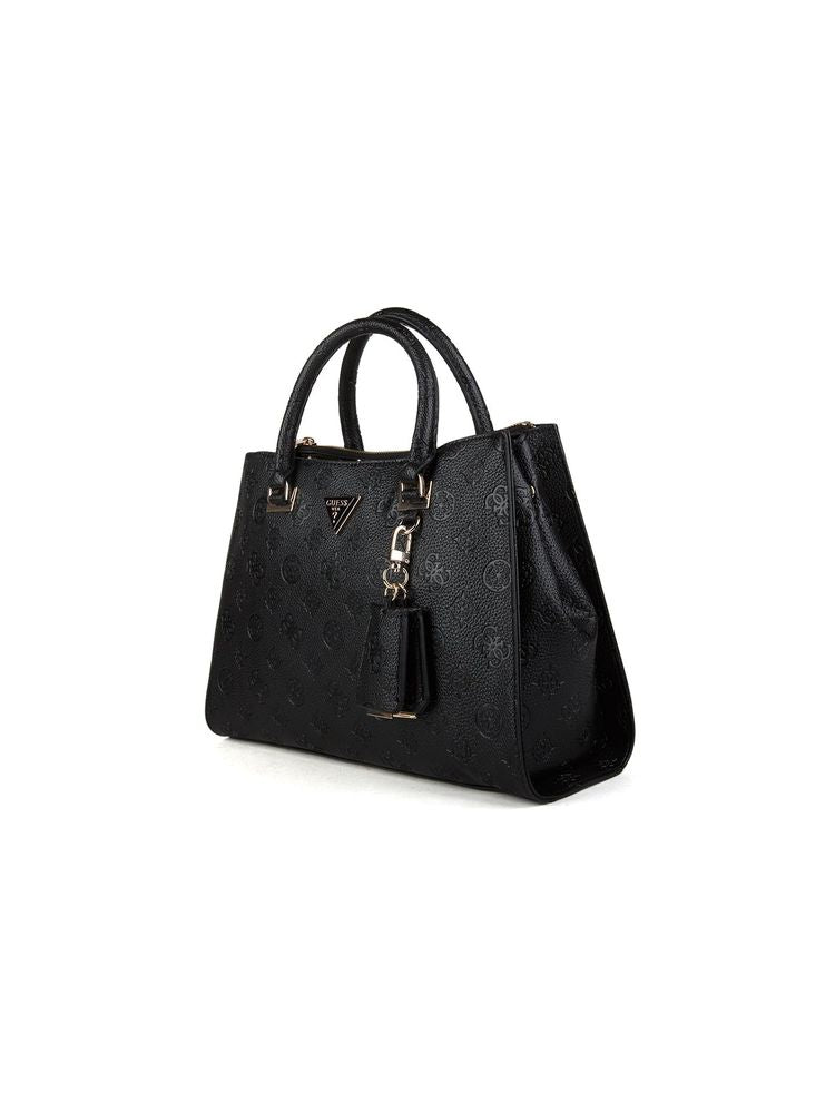 Guess Embossed Logo Satchel Bag — Black Polyurethane