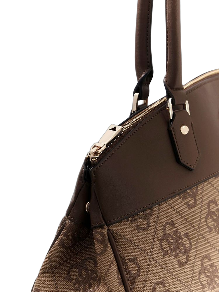 Guess Monogram Jacquard Tote Bag — Brown Polyurethane