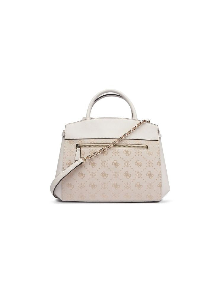 Guess Logo-Jacquard Polyester Top Handle Bag — White