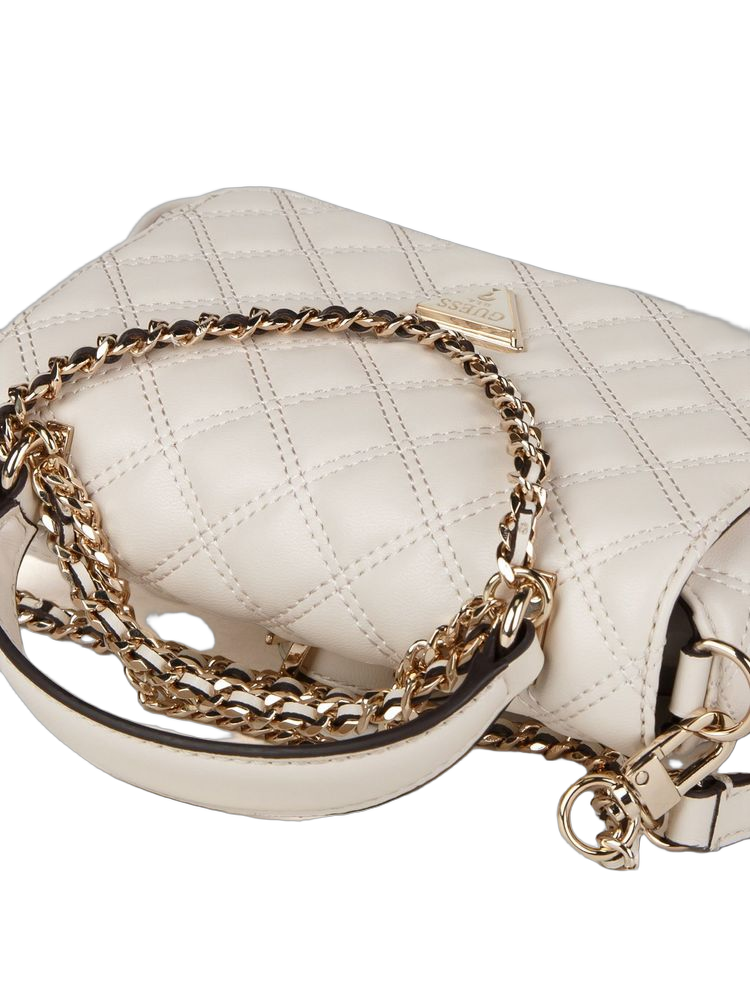 Guess Quilted Polyurethane Top Handle Bag — Beige