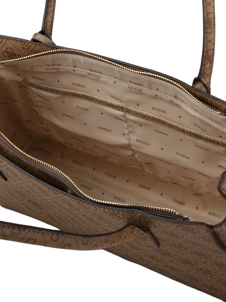 Guess Logo-Print Polyurethane Tote Bag — Beige