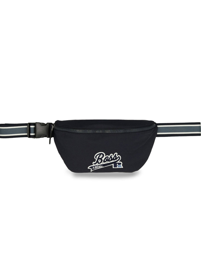 Hugo Boss Logo-Striped Belt Bag — Navy Textile