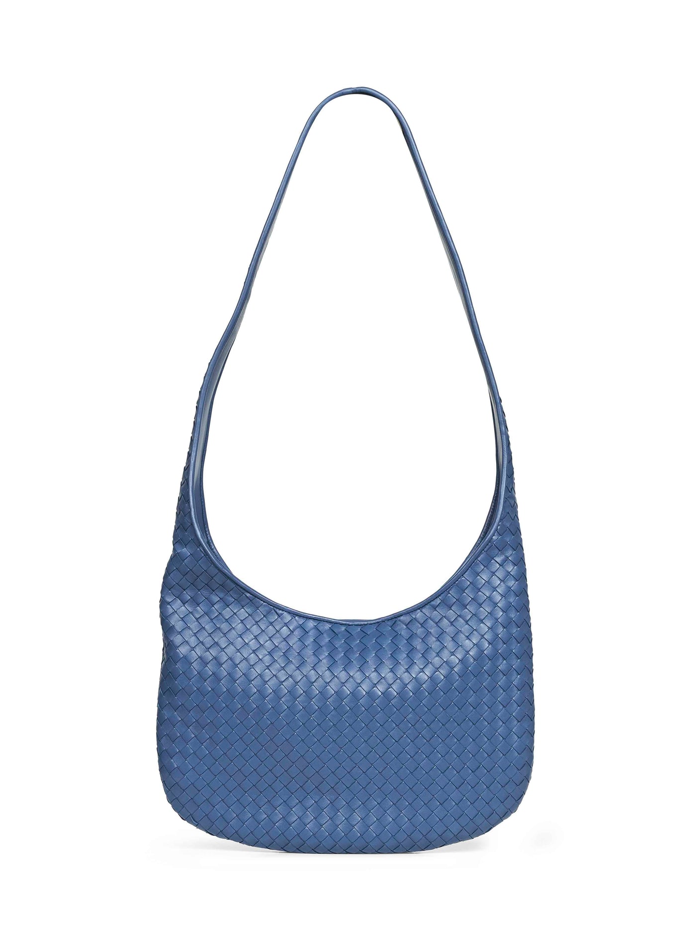 Bottega Veneta Intrecciato Shoulder Bag — Blue Calf Leather