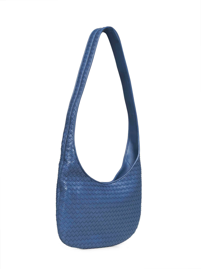 Bottega Veneta Intrecciato Shoulder Bag — Blue Calf Leather
