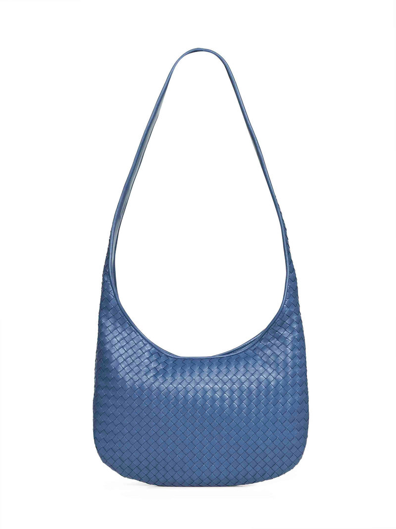 Bottega Veneta Intrecciato Shoulder Bag — Blue Calf Leather