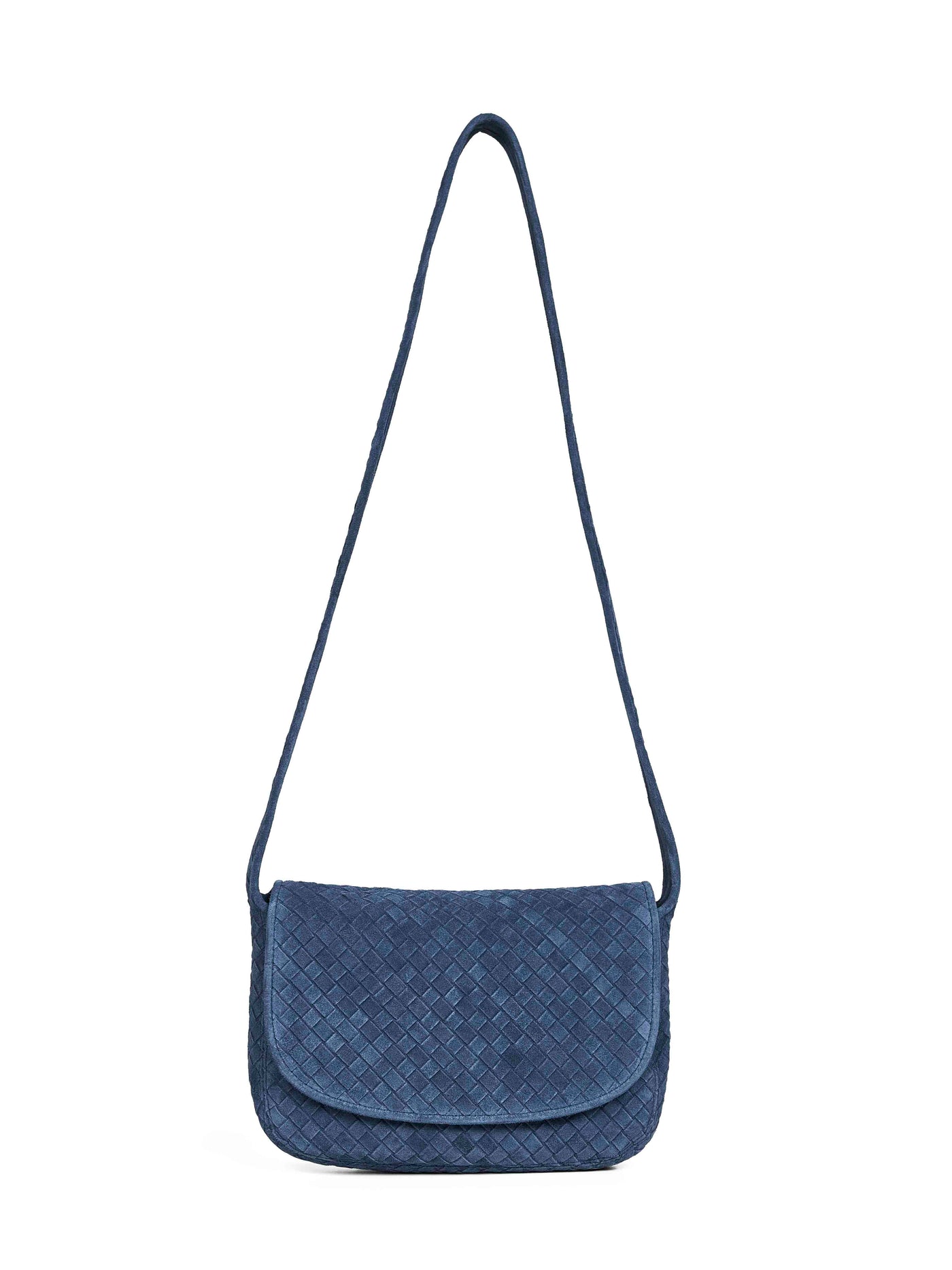 Bottega Veneta Intrecciato Shoulder Bag — Blue Calf Leather