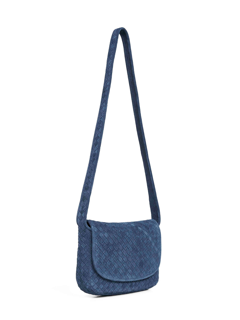 Bottega Veneta Intrecciato Shoulder Bag — Blue Calf Leather