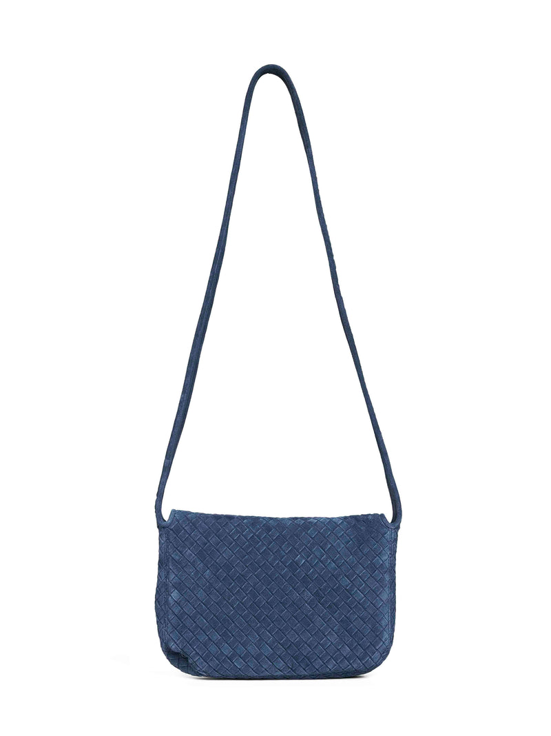Bottega Veneta Intrecciato Shoulder Bag — Blue Calf Leather