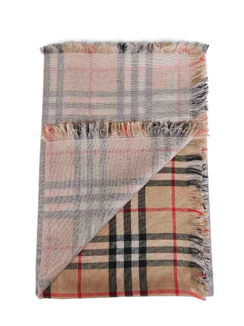 Burberry Archive Beige Check Silk And Wool Scarf — Scarfs