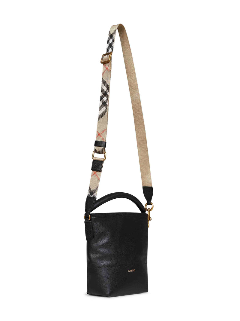 Burberry Check Bucket Bag — Black Calf Grain Leather