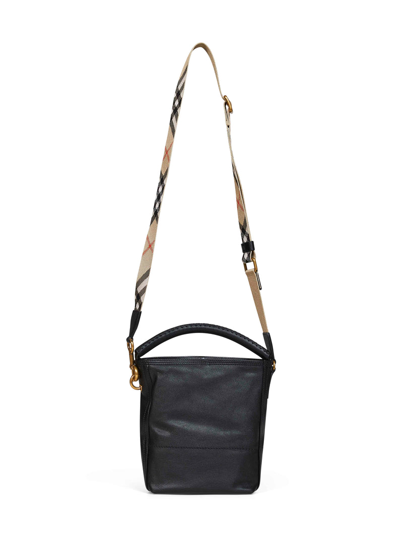 Burberry Check Bucket Bag — Black Calf Grain Leather
