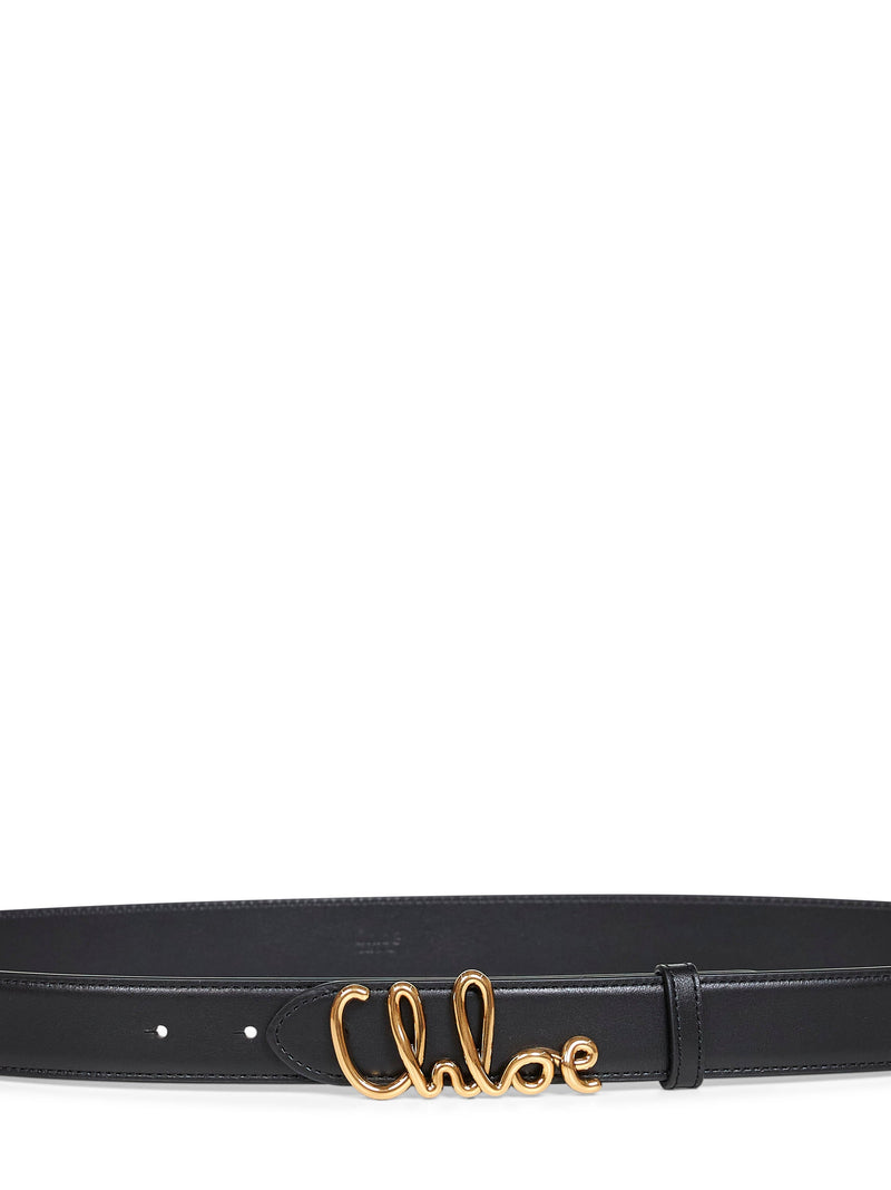 Chloé Logo-Embossed Calf Leather Belt — Black