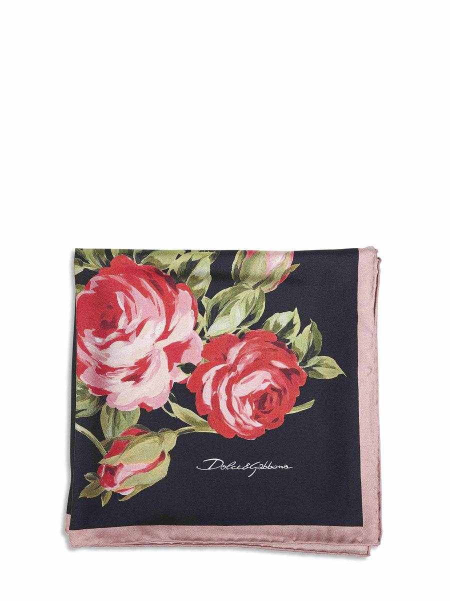 Dolce & Gabbana Rose Bouquet Floral Silk Twill Scarf — Multicolor Scarfs