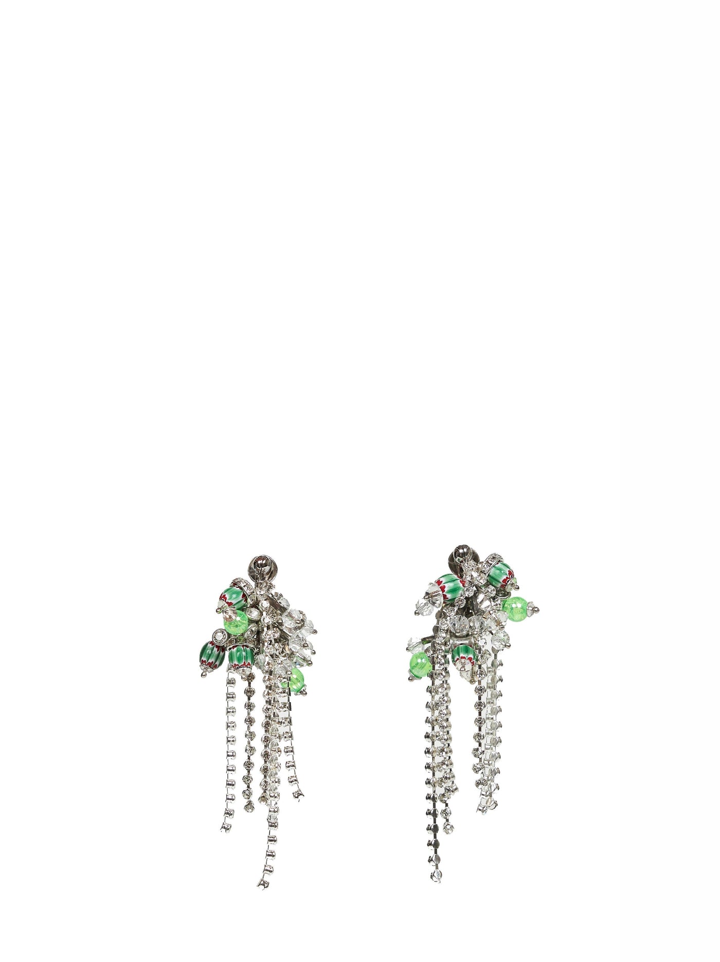 Dries Van Noten Crystal Fringe Beadwork Earrings — Silver Polyvinyl Chloride