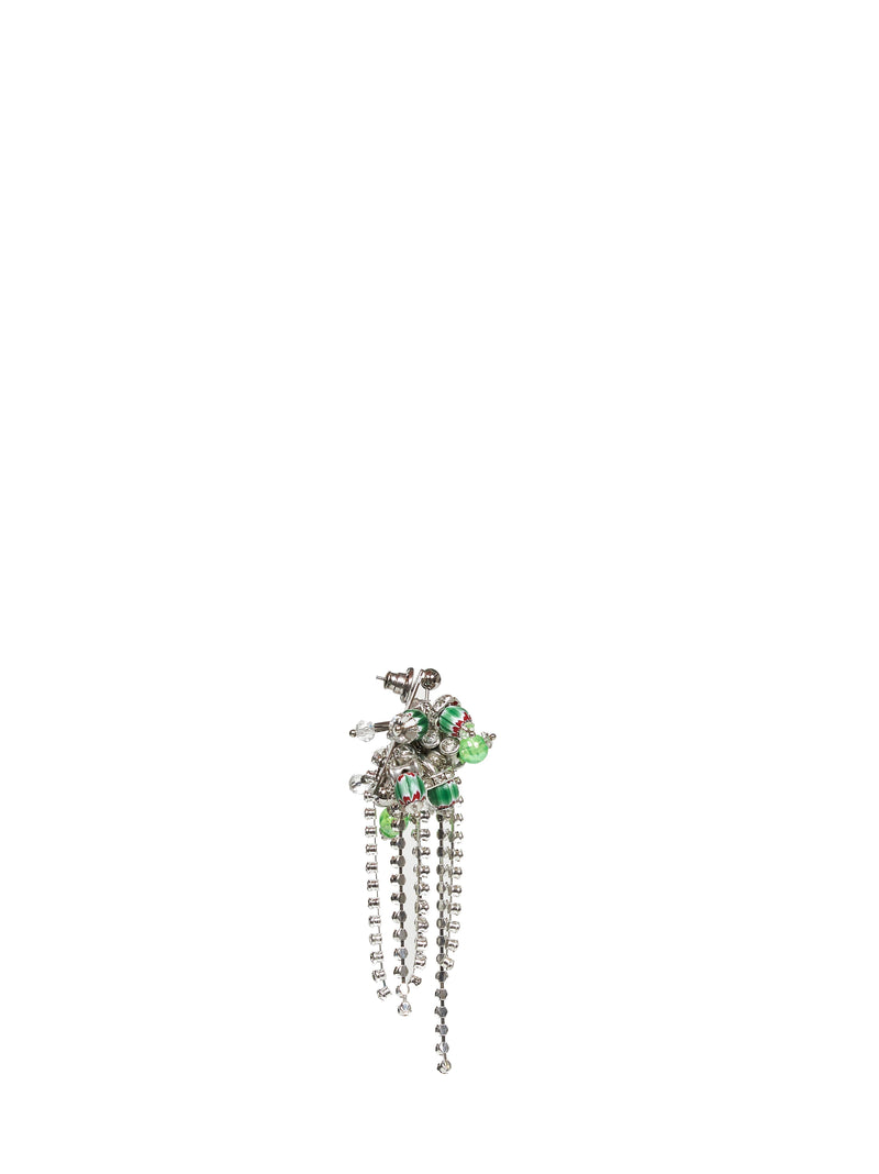 Dries Van Noten Crystal Fringe Beadwork Earrings — Silver Polyvinyl Chloride