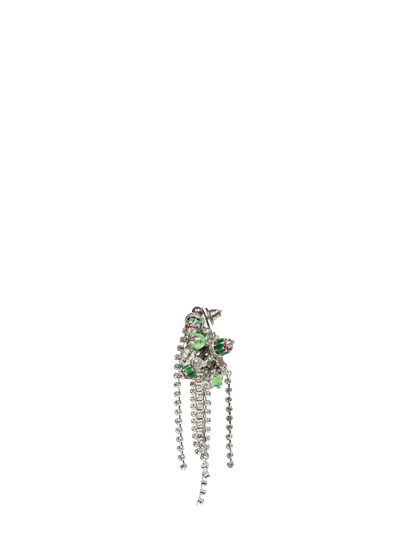 Dries Van Noten Crystal Fringe Beadwork Earrings — Silver Polyvinyl Chloride