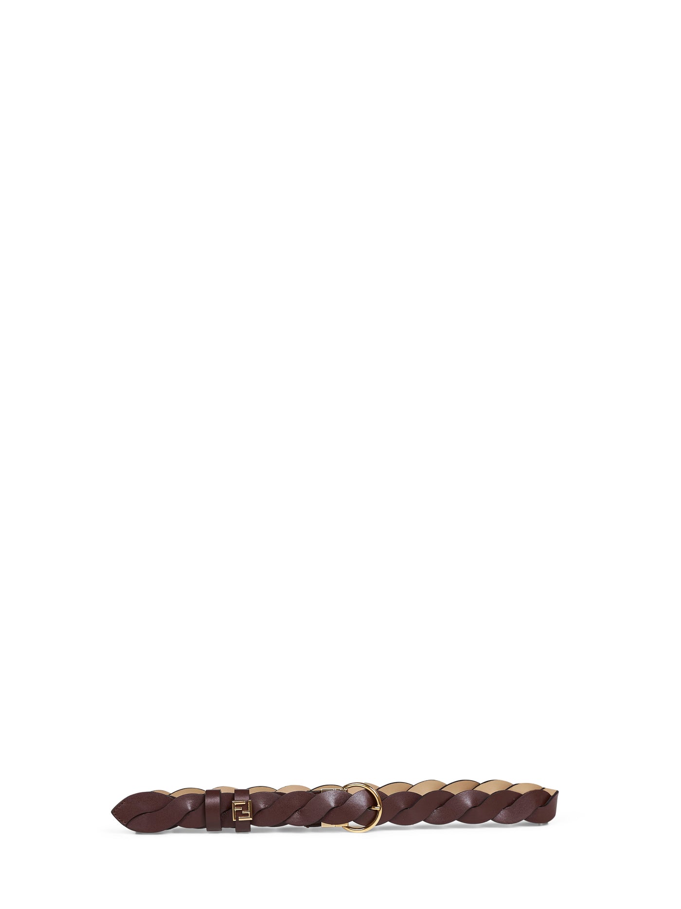 Fendi Ff Logo Woven Reversible Belt — Brown Calf Leather