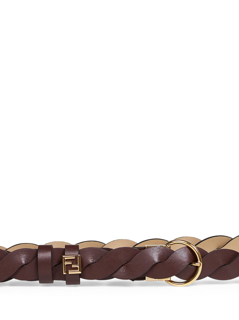 Fendi Ff Logo Woven Reversible Belt — Brown Calf Leather