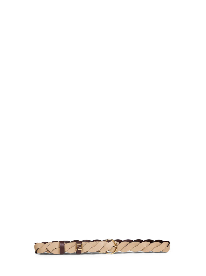 Fendi Ff Logo Woven Reversible Belt — Brown Calf Leather