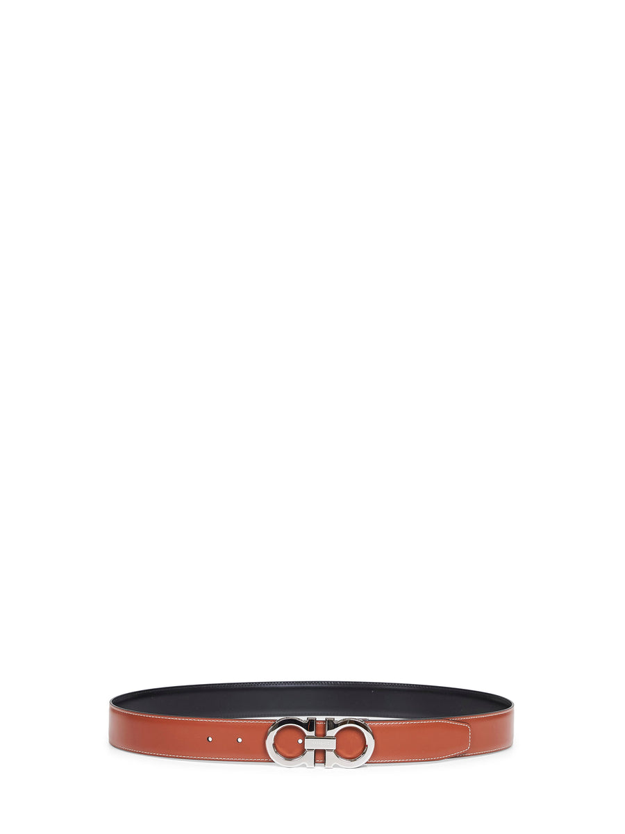 Ferragamo Palladium Gancini Reversible Belt — Brown Furs & Skins - Calf Leather
