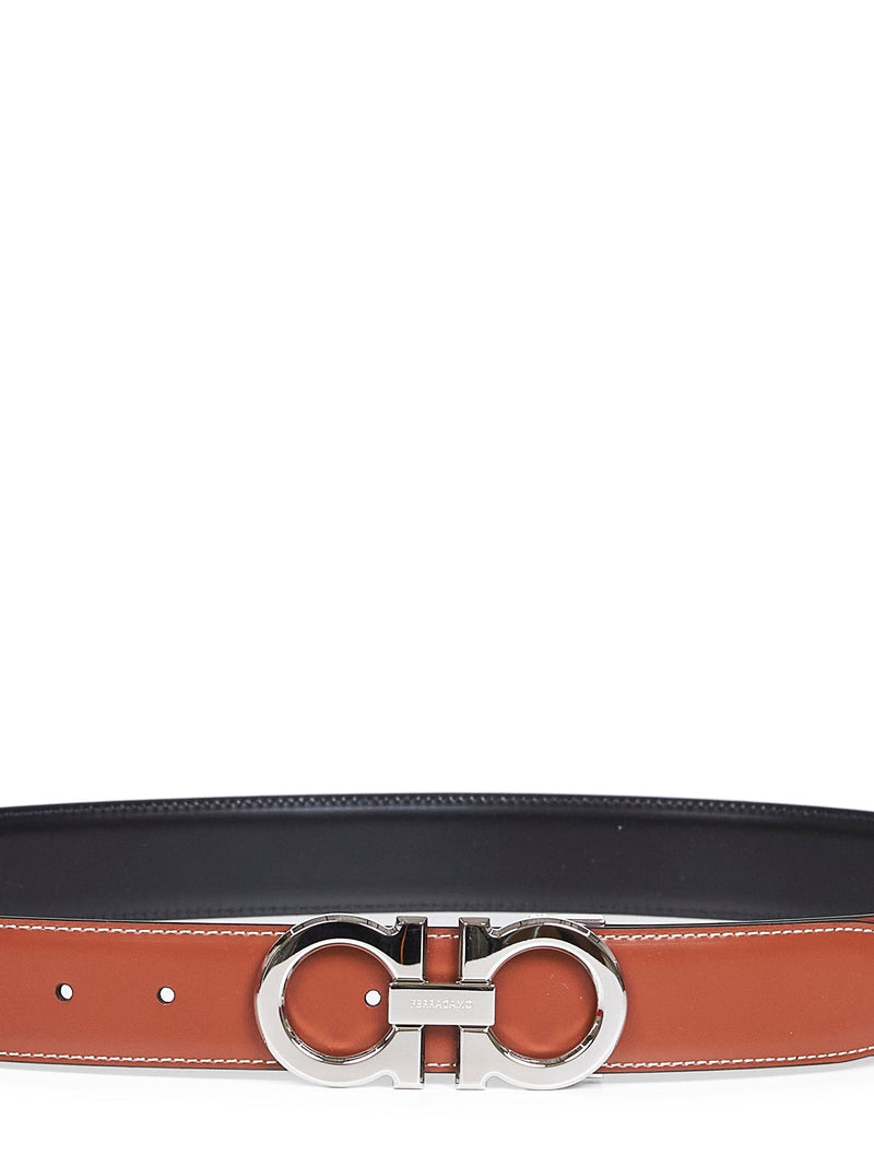 Ferragamo Palladium Gancini Reversible Belt — Brown Furs & Skins - Calf Leather