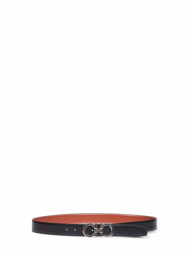 Ferragamo Palladium Gancini Reversible Belt — Brown Furs & Skins - Calf Leather