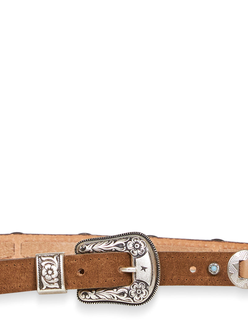 Golden Goose Nubuck Leather With Decorative Hardware Belt — Brown Bovine (top Grain)