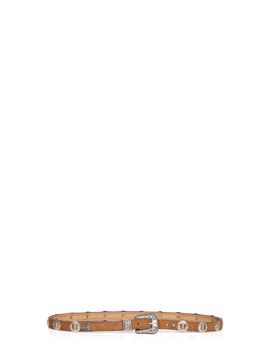 Golden Goose Leather Inlay With Metal Studs Belt — Brown Calf