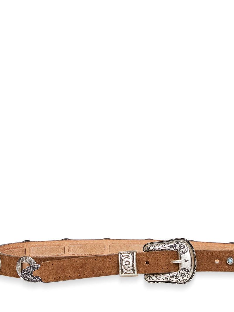 Golden Goose Leather Inlay With Metal Studs Belt — Brown Calf